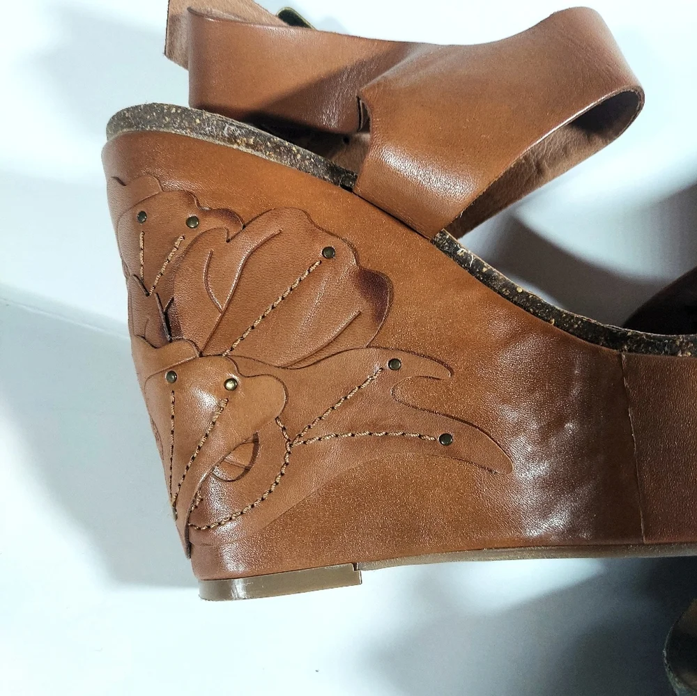 Lucky Brand Women's Stillwater Leather Floral Applique Boho Chic Wedges